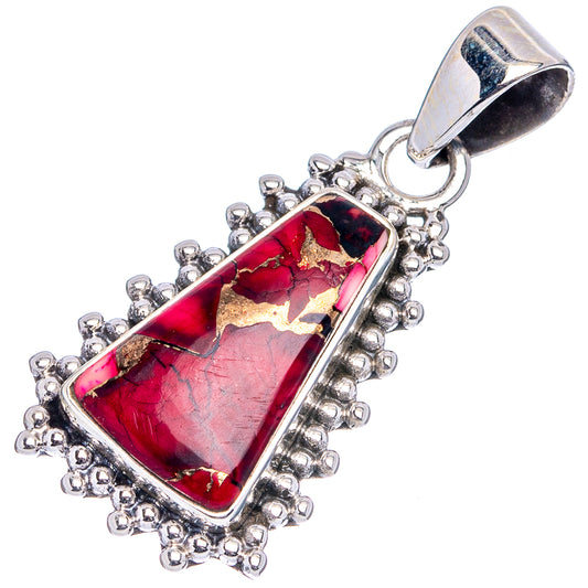 Rectangular red stone pendant in sterling silver with beaded border and top bail loop