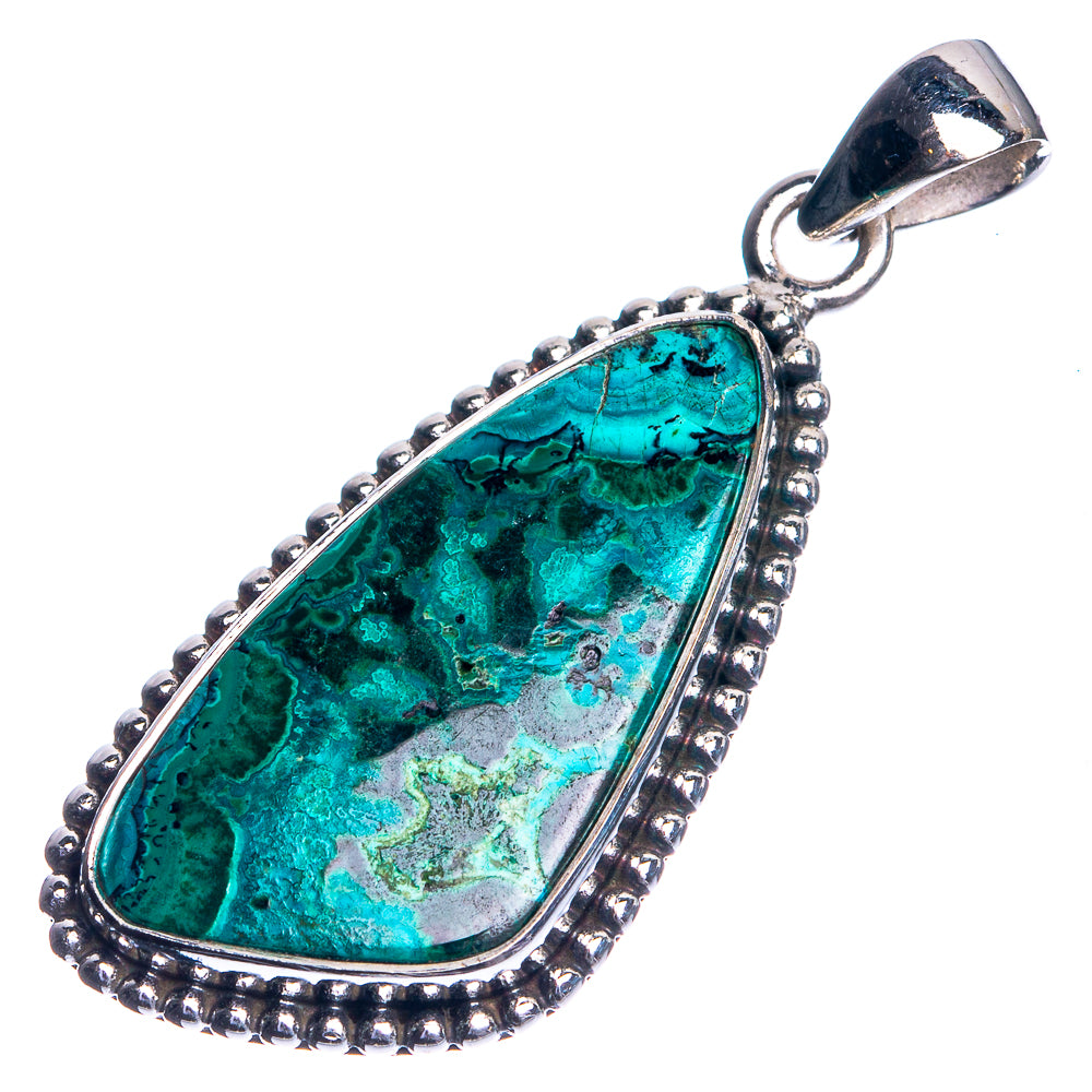 Malachite In Chrysocolla 925 Sterling Silver Pendant 1 5/8"