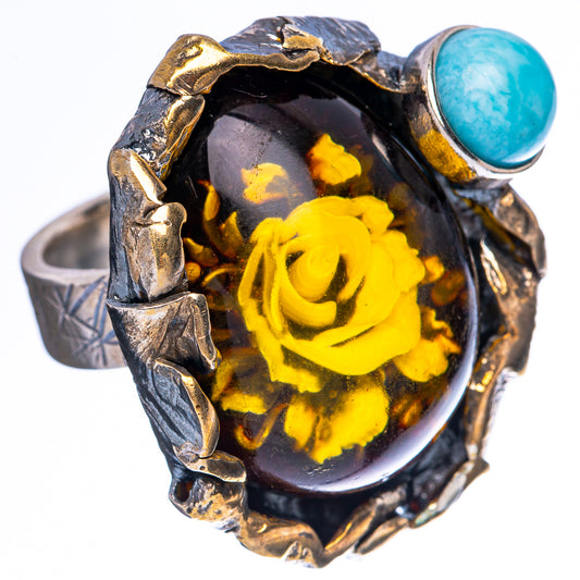 Amber Intaglio Rose Ring Size 7 Adjustable (925 Sterling Silver) R3819