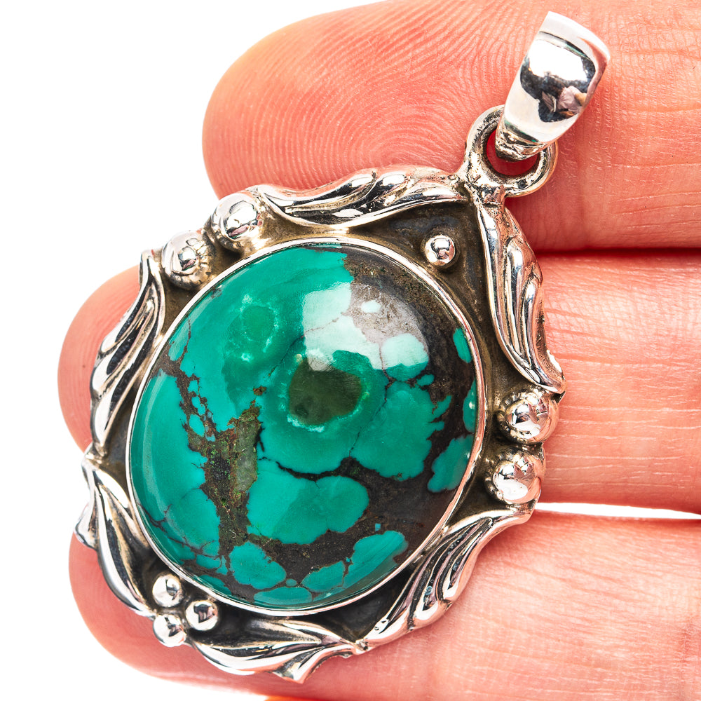 Premium Tibetan Turquoise Pendant 1 3/4" (.925 Sterling Silver)