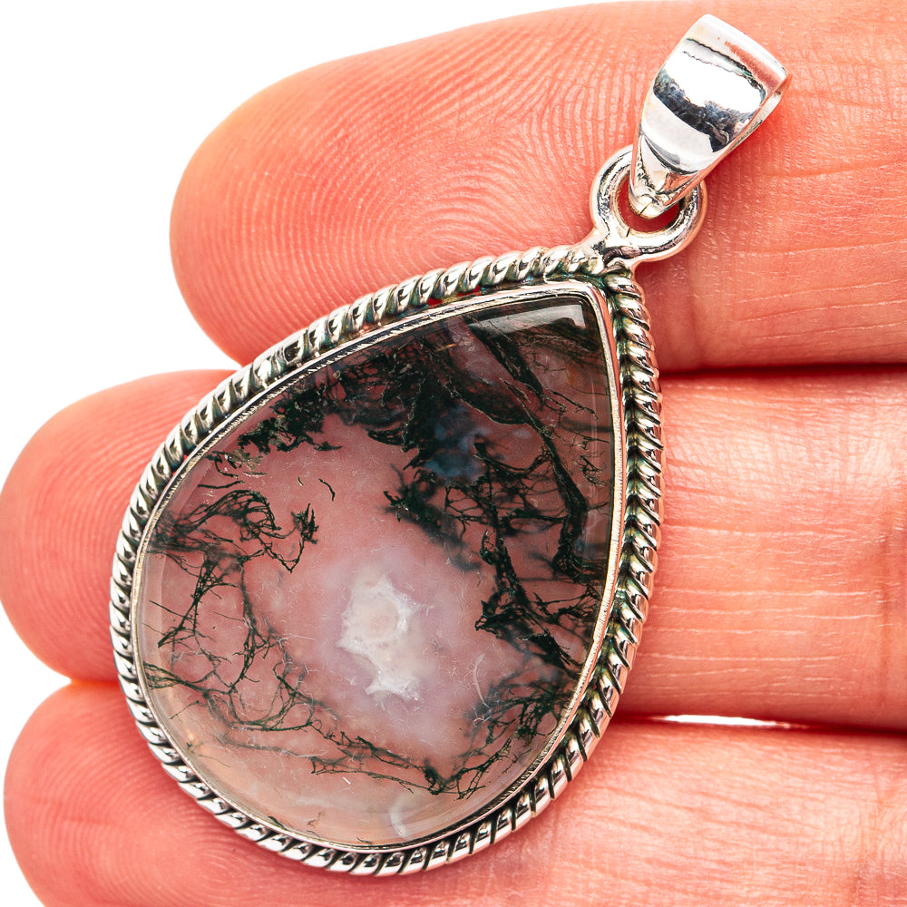 Premium Green Moss Agate Pendant 1 5/8" (.925 Sterling Silver)
