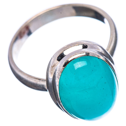 Round turquoise amazonite cabochon sterling silver ring, size 6.5