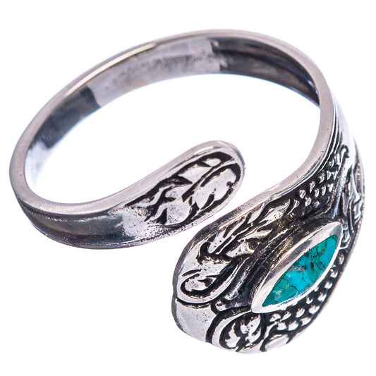 Turquoise oval cabochon sterling silver ring, engraved decorative band and bezel