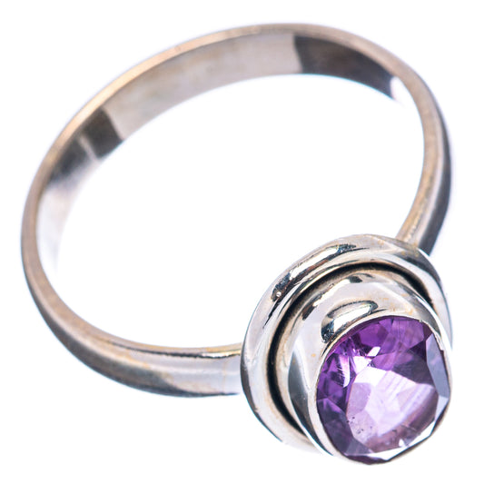 Sterling silver amethyst ring with round purple stone, raised bezel, size 7.5
