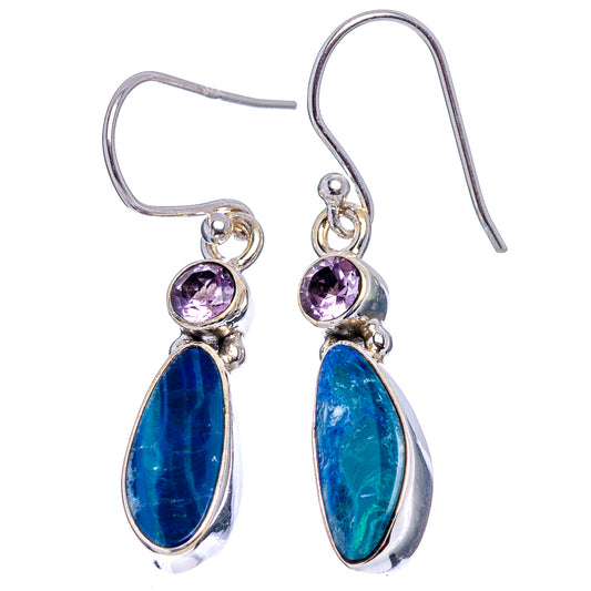 Sterling silver drop earrings with purple amethyst and blue opal doublet teardrops