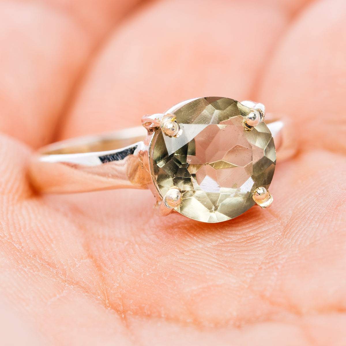Faceted Prasiolite Ring Size 8.5 (.925 Sterling Silver)