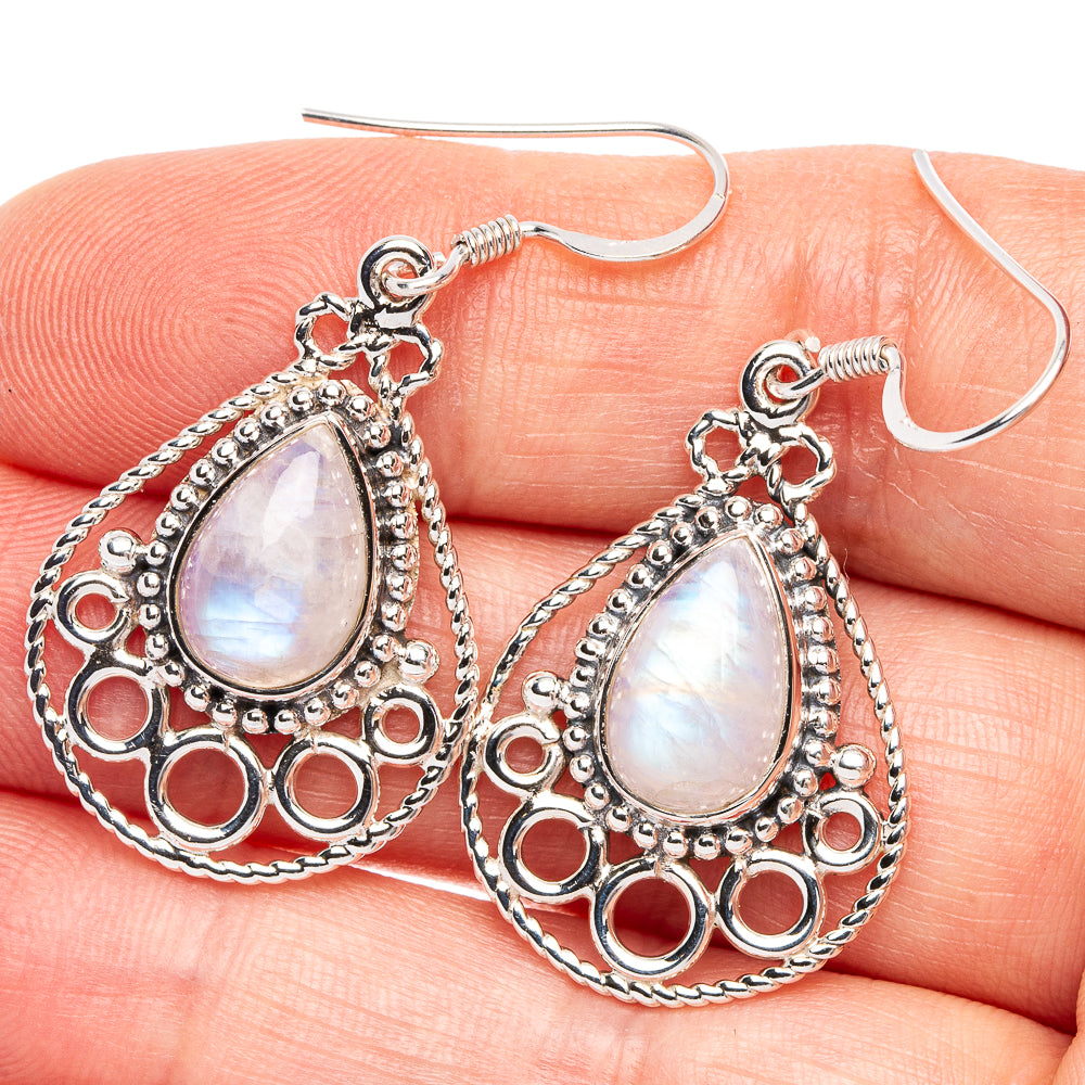 Rainbow Moonstone 925 Sterling Silver Premium Earrings 1 5/8" (925 Sterling Silver) E2233