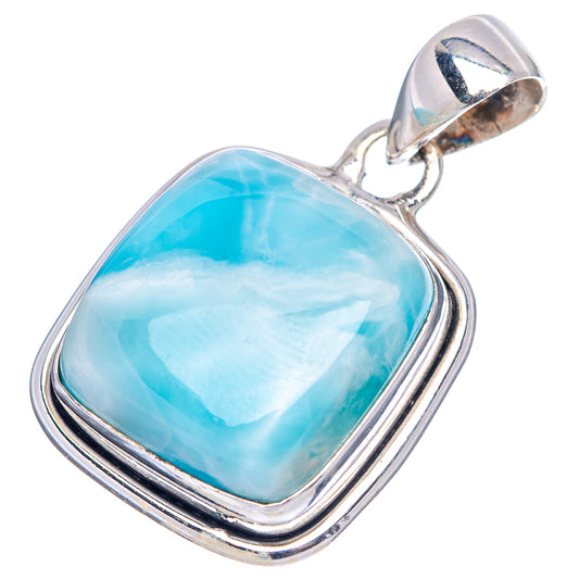Sterling silver Larimar pendant with large oval blue stone in triple border