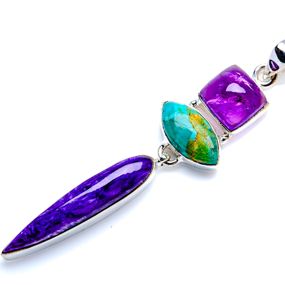 Charoite, Chrysocolla, Amethyst 925 Sterling Silver Pendant 2 3/4" (925 Sterling Silver) PD38383