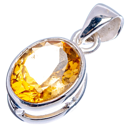 Faceted citrine pendant in .925 sterling silver, oval bezel with loop bail