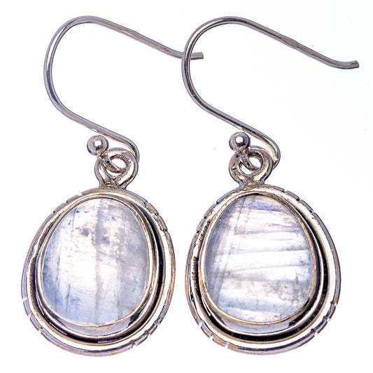 Oval iridescent moonstone drop earrings with sterling silver French hooks