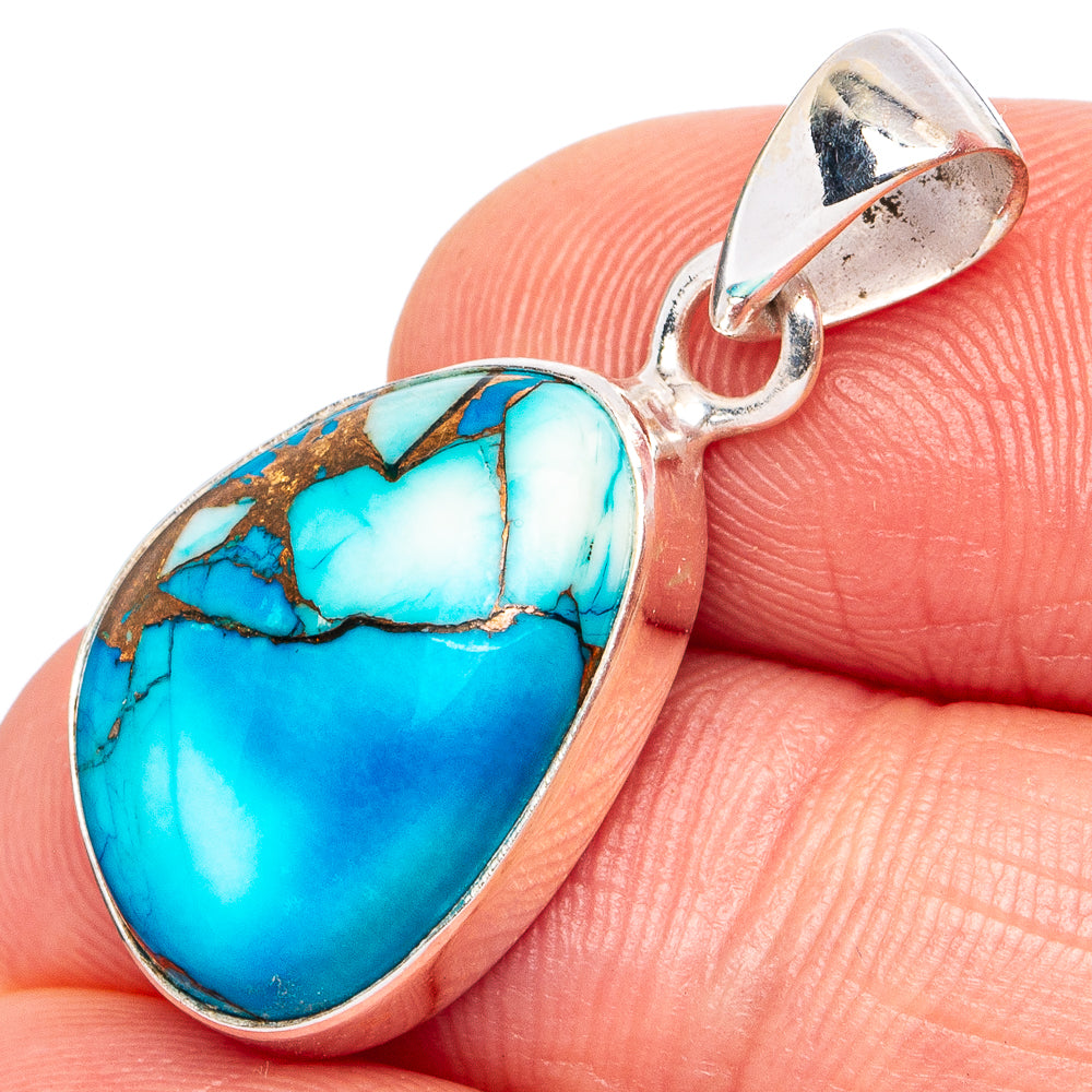 Ice Blue Dahlia Mohave Turquoise Pendant 1 1/8" (.925 Sterling Silver)