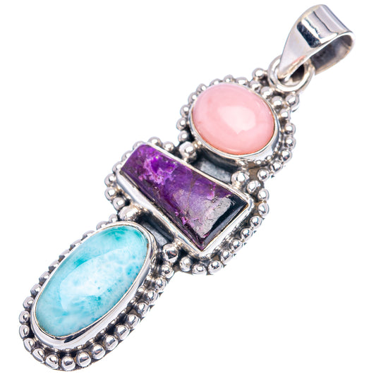Sterling silver pendant, pink oval center with purple and blue gemstone accents