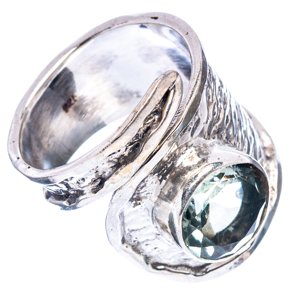 (Classic Series) Green Amethyst Ring Size 6 Adjustable (.925 Sterling Silver)