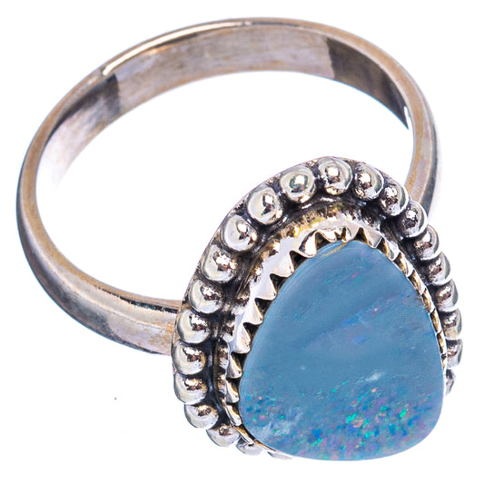 .925 sterling silver opal doublet ring with blue teardrop stone and bead setting, size 6.5