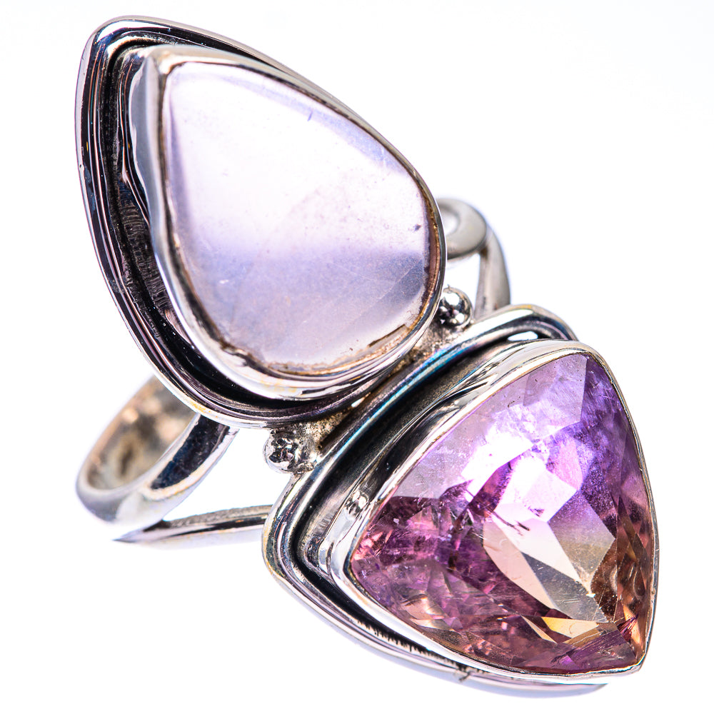 925 sterling silver double teardrop gemstone ring with light pink and purple stones
