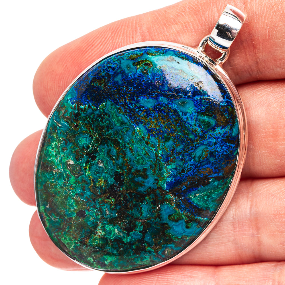 Premium Azurite Malachite Pendant 2 1/8" (.925 Sterling Silver)