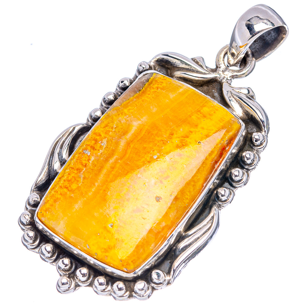 Sterling silver bumblebee jasper pendant with rectangular cabochon and rope-edge frame.