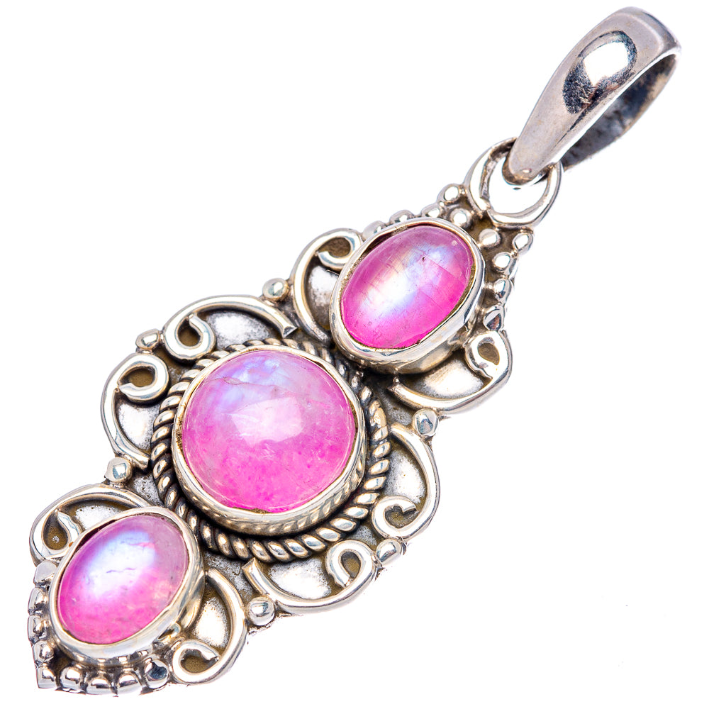 Pink Moonstone Pendant 1 5/8" (.925 Sterling Silver)