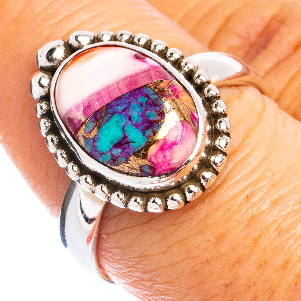 Kingman Pink Dahlia Turquoise Ring Size 8.75 (925 Sterling Silver) R8394