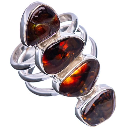 Sterling silver fire opal ring with four oval dark cabochons and red highlights