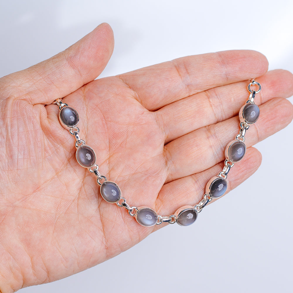 Grey Moonstone Bracelet 7 to 8" (.925 Sterling Silver)
