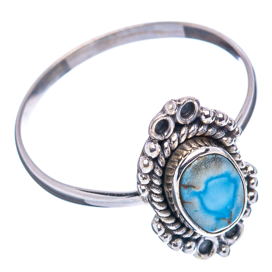 Turquoise oval cabochon dainty sterling silver ring with textured rope setting