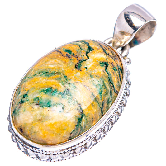 Oval mariposite pendant in .925 sterling silver with engraved border and bail