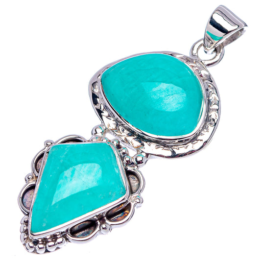 Two-stone .925 sterling silver amazonite pendant with large and small oval turquoise stones