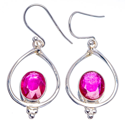 Sterling silver oval ruby-red drop earrings with hook backs
