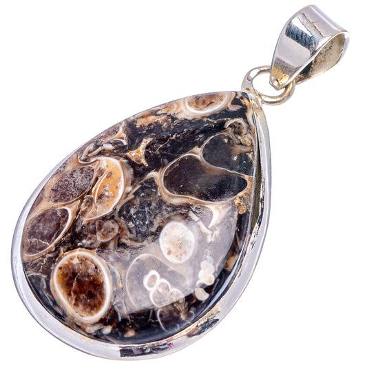 Sterling silver agate teardrop pendant with polished bail, speckled fossil pattern