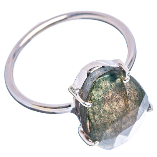 Sterling silver ring with faceted labradorite teardrop stone, size 9
