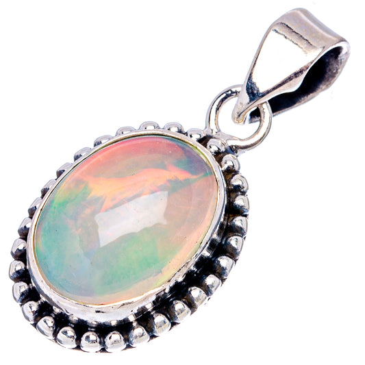 Sterling silver oval opal pendant with beaded edge and hinged loop bail