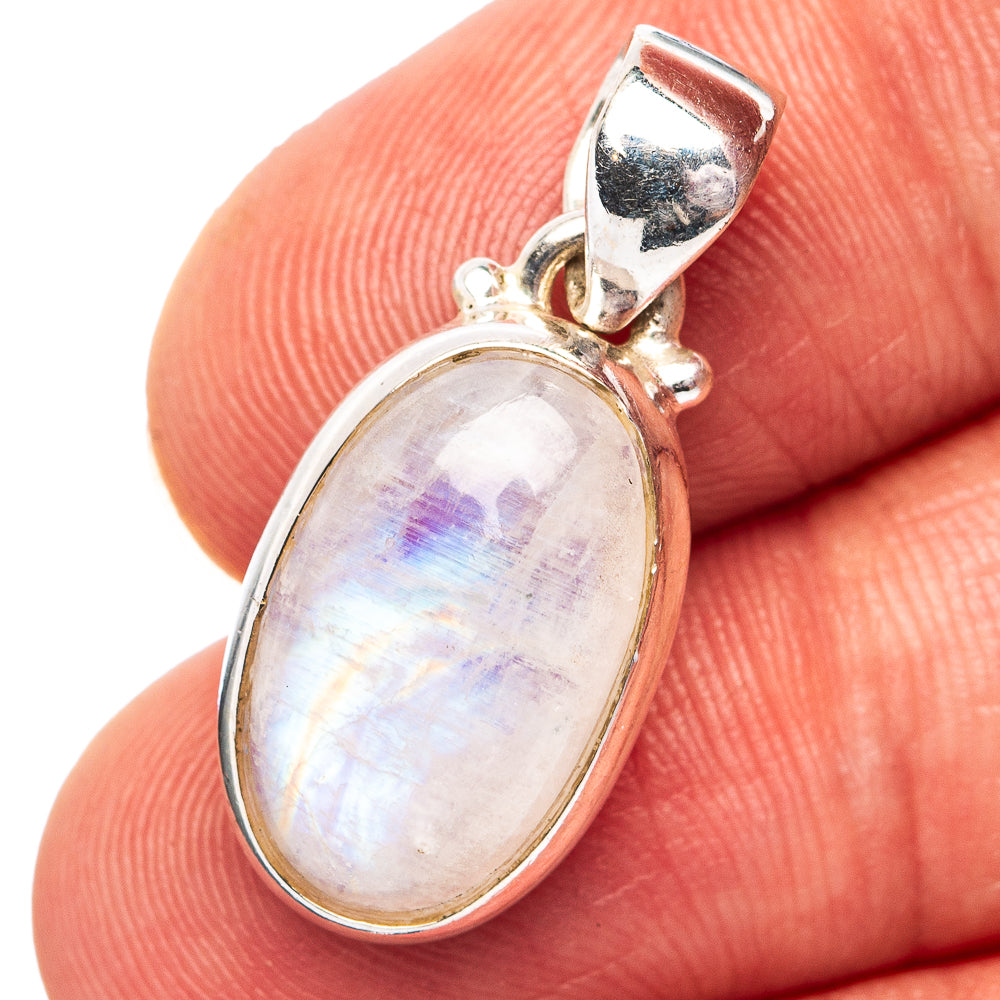 Rainbow Moonstone Pendant 1 1/8" (.925 Sterling Silver)
