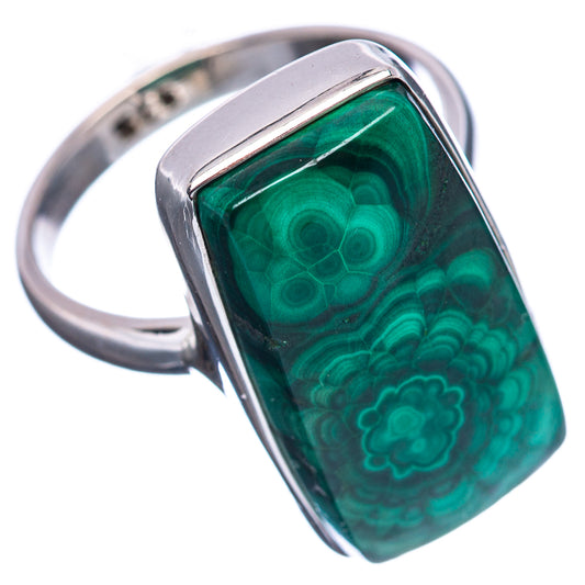 Sterling silver malachite ring with a green rectangular cabochon, size 6