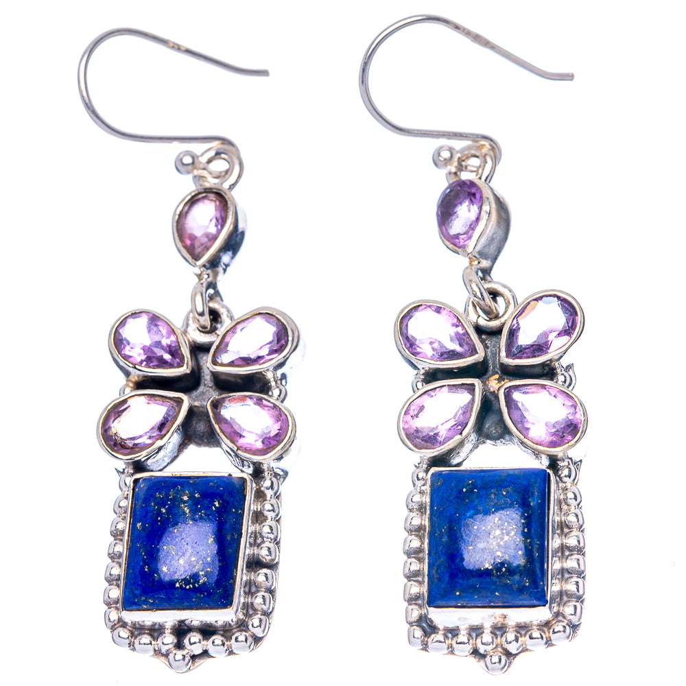 Premium Lapis Lazuli, Amethyst Earrings 2 1/8" (925 Sterling Silver) E1581