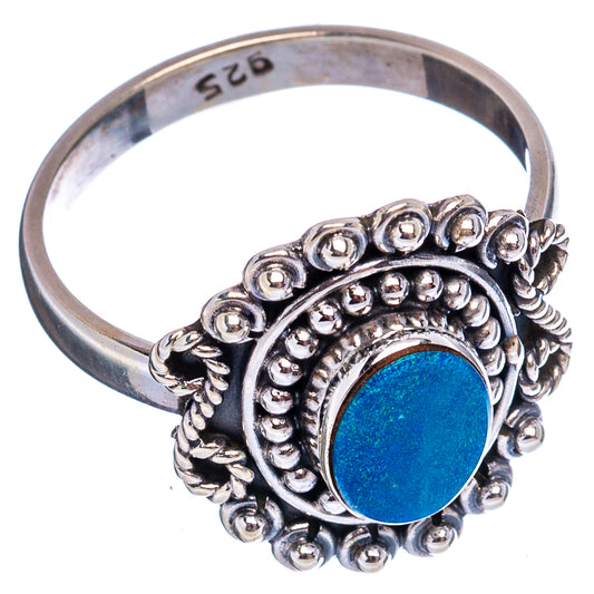 Sterling silver opal ring size 7.25, round blue doublet stone, beaded bezel detail