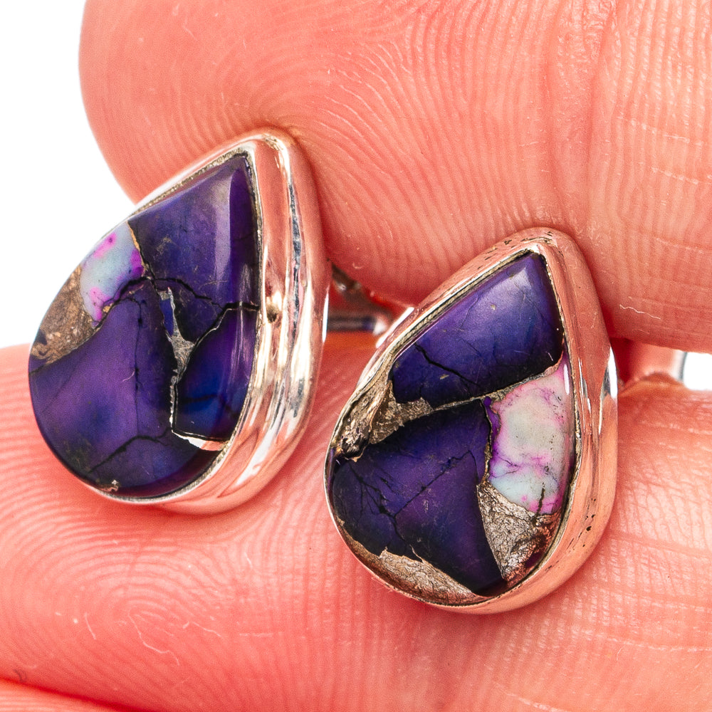 Purple Dahlia Mohave Turquoise Earrings 1/2" (.925 Sterling Silver)