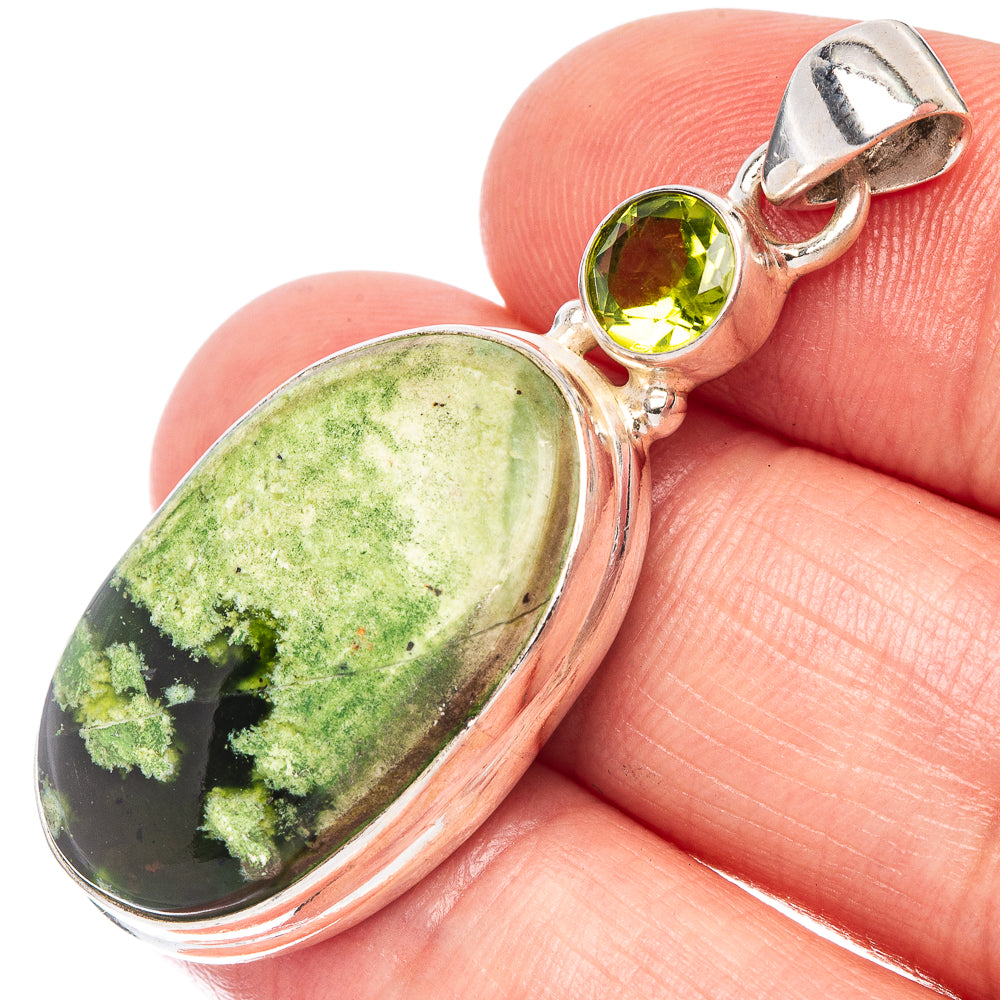 Chrome Chalcedony, Peridot Pendant 1 3/4" (925 Sterling Silver) P44573