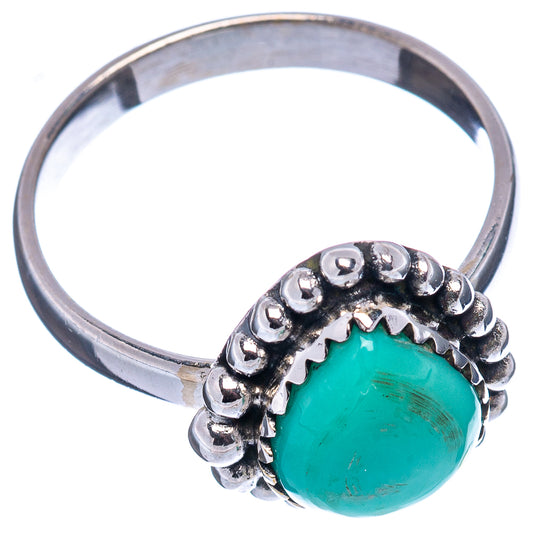 Sterling silver turquoise cabochon ring with bead bezel and scalloped border