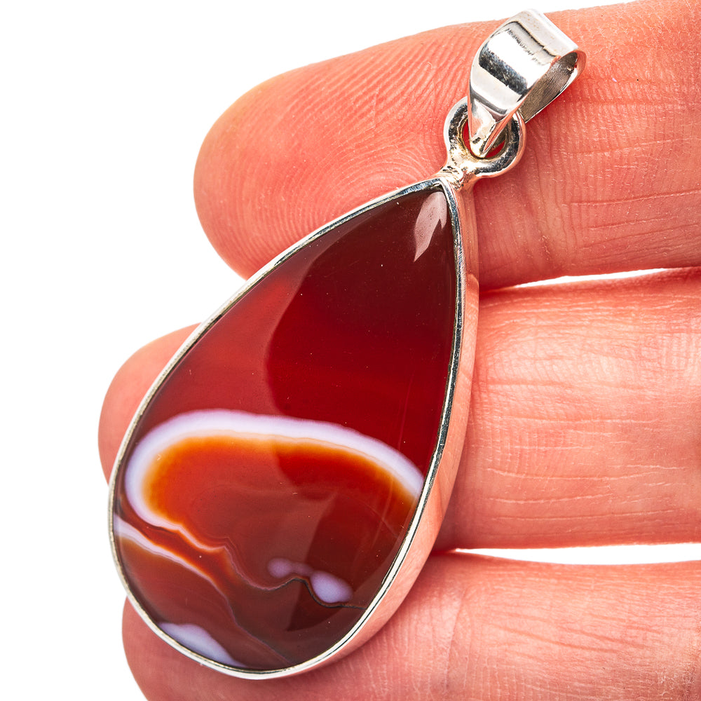Red Banded Agate Pendant 1 7/8" (.925 Sterling Silver)