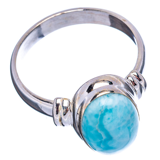 Sterling silver ring with oval blue larimar cabochon, size 9, rounded bezel detail