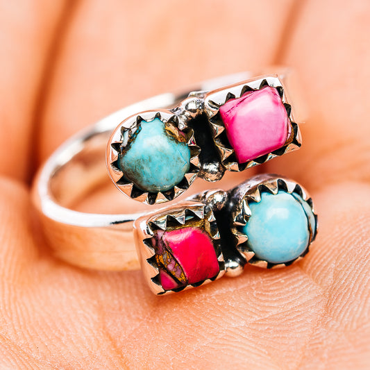 Southwestern Style Cotton Candy Turquoise Ring Size 6 Adjustable (.925 Sterling Silver)