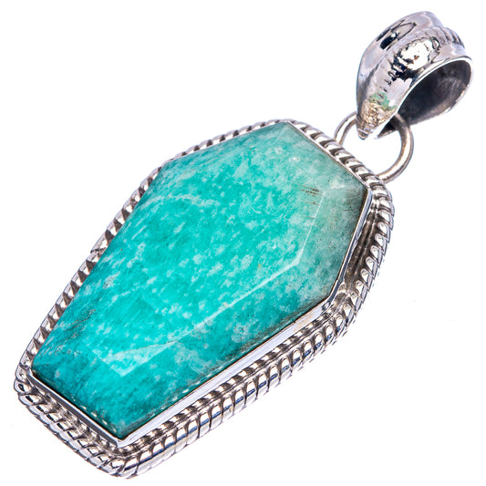 Amazonite gemstone pendant, sterling silver frame and bail, rectangular turquoise stone