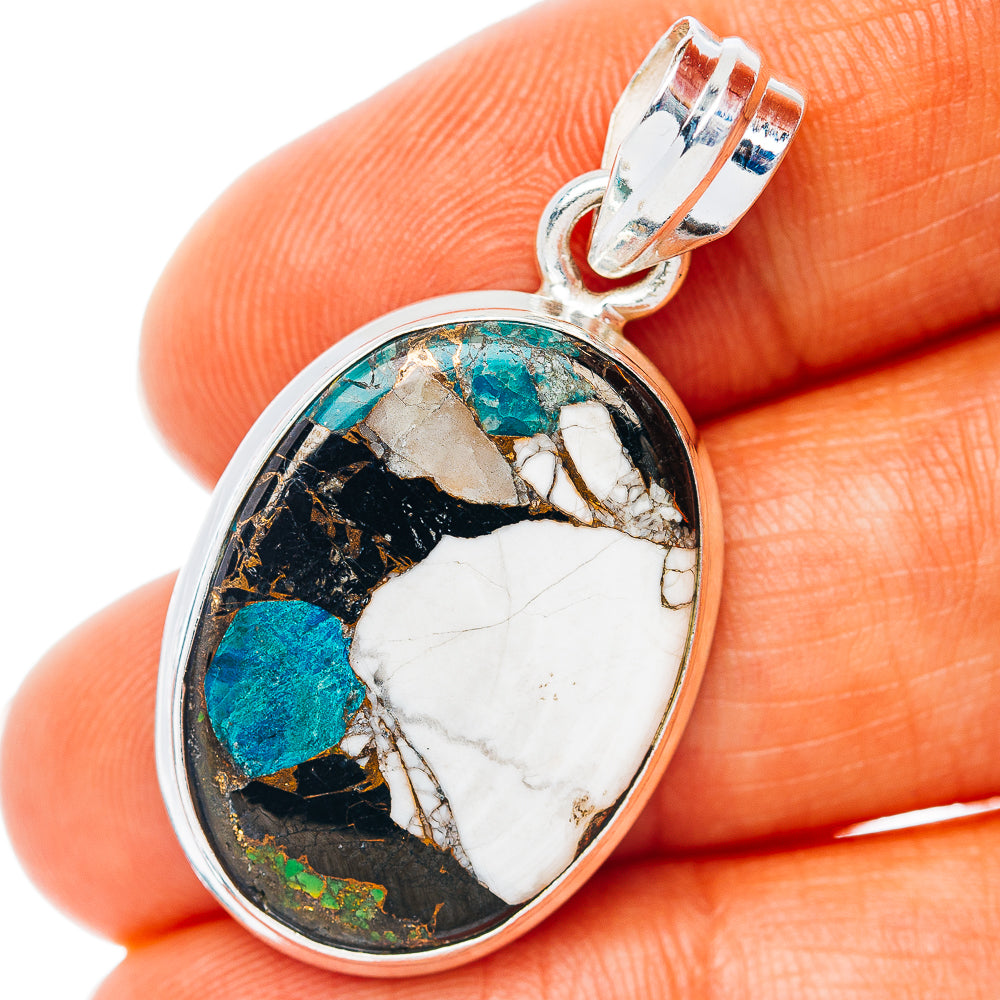 White Buffalo Turquoise Chrysocolla Matrix Pendant 1 1/2" (.925 Sterling Silver)