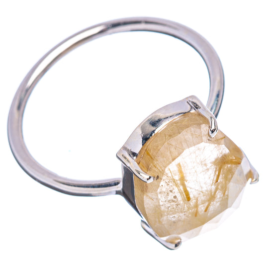 Faceted rutilated quartz ring with oval clear-gold stone, .925 sterling silver prong bezel