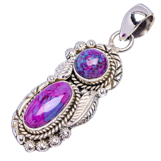 Sterling silver pendant with round link bail, two purple oval cabochons