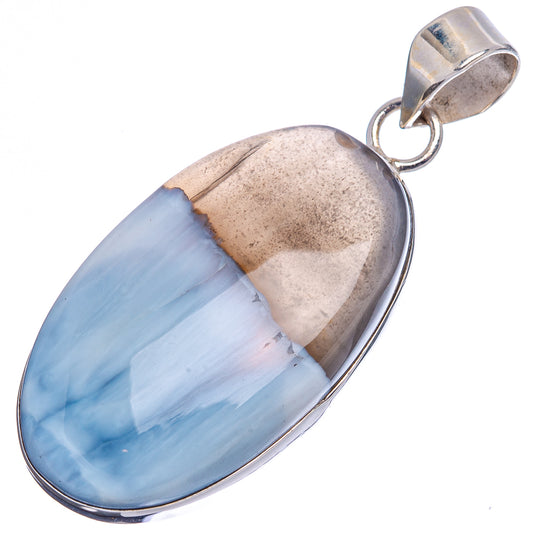 Sterling silver pendant with oval blue-and-cream opal cabochon and open bail