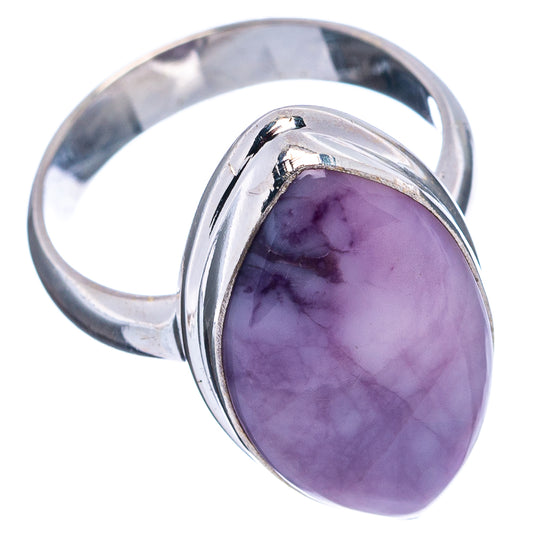 Sterling silver ring with oval lavender-purple gemstone, side view, size 7