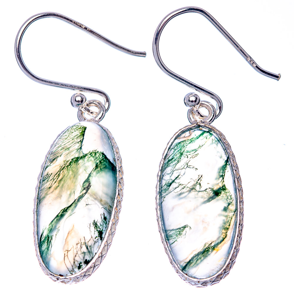 Green Moss Agate 925 Sterling Silver Earrings 1 3/8" (925 Sterling Silver) E1449